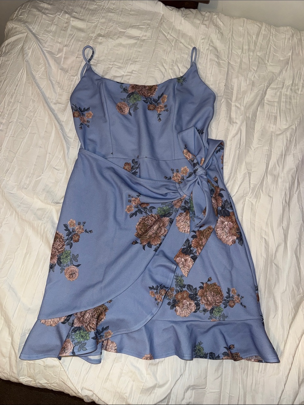 Light Purple Floral Tie-Waist Dress